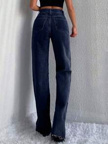 SHEIN Tall Jeans a vita alta in cotone 100%, gamba ampia con orlo grezzo, per taglie TALL