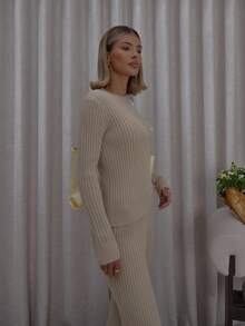 MUSERA Asymmetric Button Down Thick Rib Long Sleeve Sweater Top Only Streetwear Cute Classy Casual Sexy Going Out Toffee Evening Party Elegant - Apricot - View 4