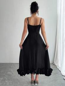 DAZY Women's Spaghetti Strap Bodycon Puff Skirt A-Line Dress - Black - View 4