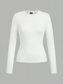 SHEIN EZwear 3 件套女士休闲圆领修身长袖 T 恤套装，适合秋冬季 - 白色 - 查看 10