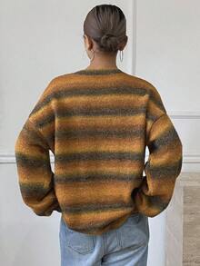 Livesso Women's Loose Fit Ombre Striped Sweater, Autumn - Yellow - View 2