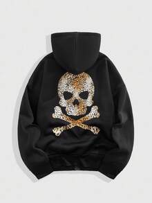 ROMWE MEN Goth Áo nỉ có mũ trùm đầu họa tiết da báo thường ngày dành cho nam, Thu/Đông - màu đen - Xem 1