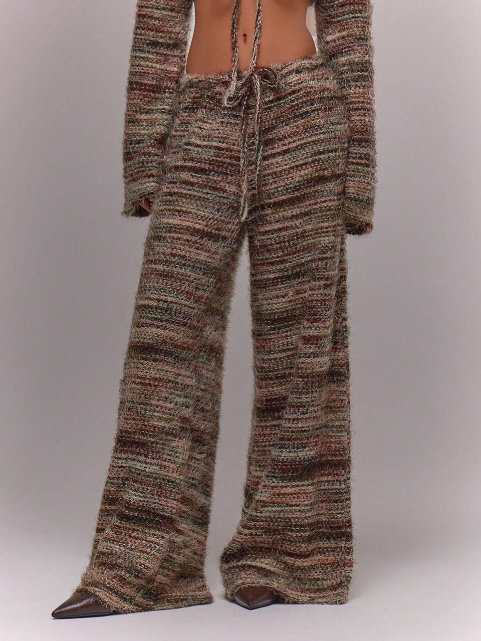 Pantalones de punto a rayas con cordón y pierna ancha, solo para ocasiones, sexy para salir de noche, invierno, lindos para citas, cómodos joggers, pantalones de chándal, verano casual