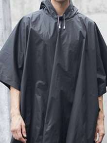 1pc Heavyweight Waterproof EVA Hiking Raincoat, Multifunctional Unisex Hooded Rain Poncho For Hiking, Camping, Outdoor Activities - Black - View 4