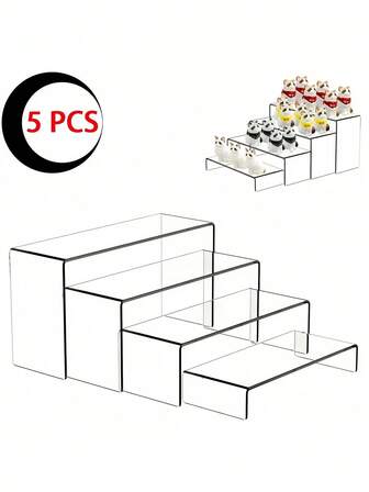 3/4/5-delars akryldisplayställ, transparent organisatör för samlarföremål, desserter, figurer, muffins- och godispinnar, rektangulär skiktad skrivbordshylla för hem, kök, kontor, studentrum, förvaring och dekoration