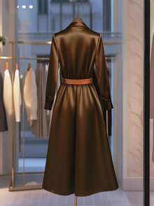 Franclia 新款收腰长款舞会礼服领女式连衣裙，春秋季 - 棕色 - 查看 2