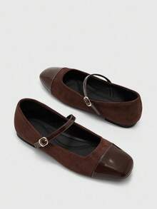 CUCCOO BIZCHIC Women's Elegant Mary Jane Flats With Buckle Strap, Square Toe, Beige And Gold Color For Christmas