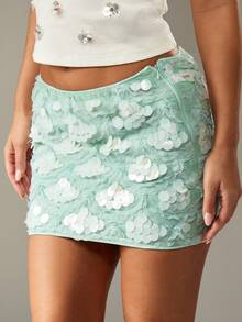 MISSGUIDED Chân váy ngắn đính sequin, thanh lịch, thích hợp cho tiệc tùng, câu lạc bộ đêm, chất liệu chiffon óng ánh, họa tiết lượn sóng, kiểu dáng sang trọng, nổi bật, lấp lánh, thích hợp cho buổi tối. - Màu xanh Bạc hà - Xem 5