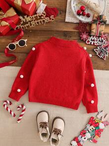 SHEIN Young Girl Colorblock Round Ball Decor Crew Neck Long Sleeve Sweater Fall Winter Christmas Halloween Sweater Autumn Fall Jumper - Red - View 13