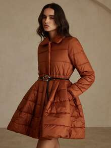 Revavyn 法式浪漫收腰喇叭下摆女式短款加厚棉服外套，冬装时尚 - 黃色 - 查看 5