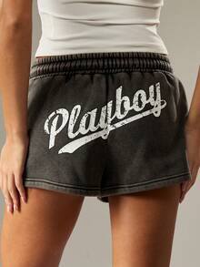 Missguided x Playboy Quần short mini có chi tiết lỗ kim loại cạp cao, chất liệu cotton pha trộn, phong cách lễ hội mùa hè, thời trang đường phố thường ngày - màu đen - Xem 4