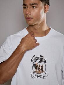 Musero 男士超大中央图案短袖T恤夏季服装秋季