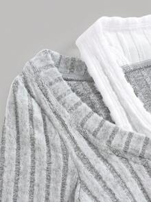 SHEIN Girlism 少女拼色拼接二合一设计 T 恤，修身廓形，休闲风格灰色长袖多层衬衫，冬季、Y2K、街头服饰 - 淺灰色 - 查看 4