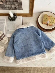 Vintaside Kids 女婴保暖衬里牛仔夹克，翻领长袖，时尚外套，适合旅行、度假、日常休闲装，秋冬