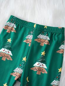 Cozy Pixies 4 件套女婴圣诞驯鹿和树图案针织柔软圆领长袖上衣和松紧腰紧身裤舒适睡衣套装 - 紅色 - 查看 7