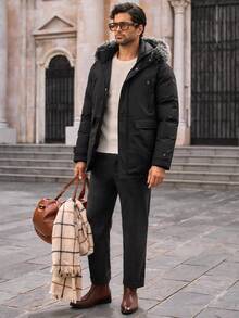 Manfinity BRENVOR 男士休闲宽松落肩毛领直筒长款冬季夹克