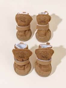 4pcs Plus Fleece Thick Pet Snow Boots, Suitable For Small Sized Pets Indoor And Outdoor Wear