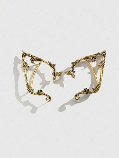 ROMWE Fairycore 1 Pair Vintage Minimalist Flower Fairy Earrings, Handmade Fantasy Cosplay Elven Ear Jewelry For Women