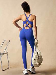 VARSIVA Bộ đồ liền thân thể thao chạy bộ màu trơn dành cho nữ - Màu xanh lam - Xem 5