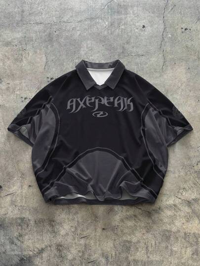 AXEPEAK 男士字母印花撞色运动短袖 Polo 衫