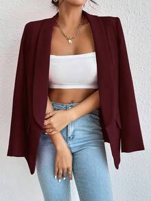 RosyDaze Spring Autumn Casual Solid Color Shawl-Collar Blazer Fall Cloth For Women - Burgundy - View 5