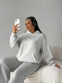 Rhythm Era Sudadera holgada con capucha, bolsillo y forro térmico para mujer de talla grande, para correr, tenis, uso diario, otoño/invierno - Gris Claro - Ver 6