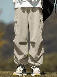 Claim Dot 男士宽松纯色休闲灯芯绒工装裤，多功能户外降落伞裤/慢跑裤，秋冬款