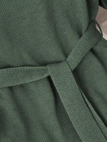 GlowEve Long Sleeve Crew Neck Tie-Up Gray Sweater Dress, Luxurious Minimalist Fashion, Versatile & Elegant, Suitable For Multiple Occasions - Army Green - View 3