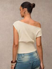 SHEIN BAE Summer Casual Solid Color Regular Knit Top - Apricot - View 5