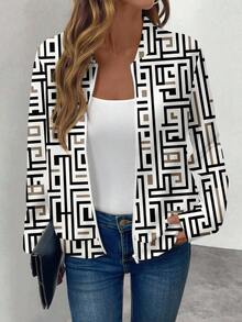 SHEIN LUNE Women's Casual Geometric Print Zip-Up Jacket, Suitable For Fall/Winter - Multicolor - View 6