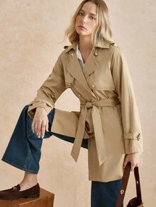 Écloséra Fashionable Casual Loose Tie-Up Metal Buckle Women's Jacket, High-End Commuting, Autumn/Winter