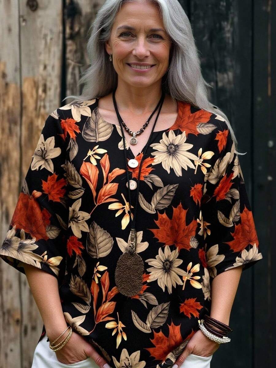 Mellowie Damen Große Größen Blumen Muster Knopfleiste Kurzarm Lässig Bluse, Damen Sommer Bluse, Damen Bluse, Country Resort Stil, Damen Boho Bluse, Damen Country Lässig Resort Tragen, Lehrerin Blusen Große Größen Blumen Oberteile Herbst Blusen Für Damen Große Größen Lässig Blusen Große Größen Herbst Oberteile Damen Große Größen Blusen Schicke Blusen Für Damen - Verschiedenfarbig - Übersicht 1