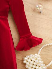 1-Pack Cute Baby Girl Knitted Red Dress With Lace Decoration, Suitable For Autumn And Winter, Red Is Suitable For Christmas, Party Wear, Daily Wear, School Daily, Birthday Dress, Princess Dress, Mom And Daughter And Sisters Matching