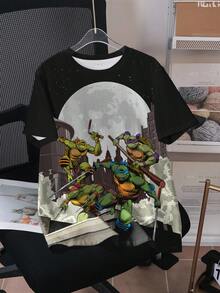 TEENAGE MUTANT NINJA TURTLES | SHEIN Tween Jungen Sommer Lässig Farbblock T-Shirt mit Schildkröten Muster, Kurzarm