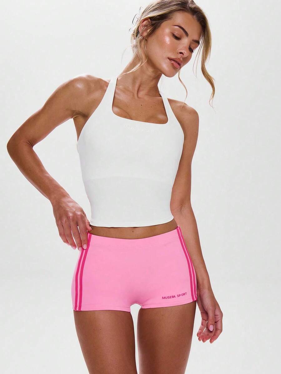 Musera Sport Halterneck Back Strap Fitted Top, Active, Workout, Gym, Padel, Tennis, Pickleball Gym - White - View 1