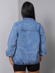 SHEIN SXY Áo khoác denim chui đầu thường ngày cỡ lớn cho nữ - Rửa nhẹ - Xem 2