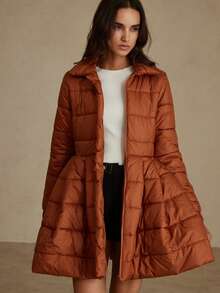 Revavyn 法式浪漫收腰喇叭下摆女式短款加厚棉服外套，冬装时尚 - 黃色 - 查看 3