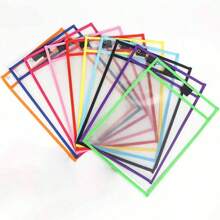 6pcs/10pcs (Random Color)Reusable Dry Erase Pockets, Extra Large Whiteboard Pockets, Transparent Plastic Protective Film, Teacher School Classroom Supplies