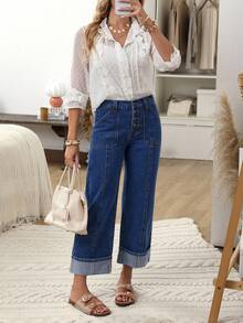 EMERY ROSE Women's Vacation Casual Washed Straight Leg Jeans Casual Street Patchwork Pocket Loose Wide Leg Jeans Women Jeans Baggy Loose Jeans