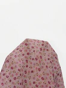 Women's Retro Ditsy Floral Button Ruched V-Neck T-Shirt, Suitable For Summer - Baby Pink - View 4