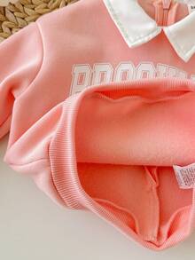 SHEIN Babygirl 可爱百搭字母图案翻领卫衣和迷你裙套装，秋冬 - 彩色 - 查看 7