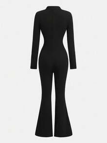 SHEIN 青少年女孩紧身衣和连衣裤，秋冬季休闲简约纯色天鹅绒修身连衣裤，喇叭裤，开学季