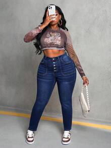 SHEIN SXY Quần Jeans Nữ Cỡ Lớn Quần Jeans Co Giãn Ngực Ôm Gợi Cảm Quần Jeans Xanh Quần Áo Mùa Thu Quần Jeans Nữ Cong Quần Jean Buộc Dây Quần Jeans Nữ Quần Jeans Cong Quần Jeans Nữ Cạp Cao/Quần Jeans Nữ Mùa Đông Cạp Cao - Rửa tối - Xem 3