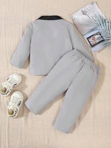 2 piezas Conjunto de traje formal para bebé niño, chaqueta con solapa a color y bolsillo falso, y pantalones de cintura elástica, adecuado para bebés de 6 meses a 3 años, atuendo formal para boda, actuación, fiesta, cumpleaños, Navidad, graduación