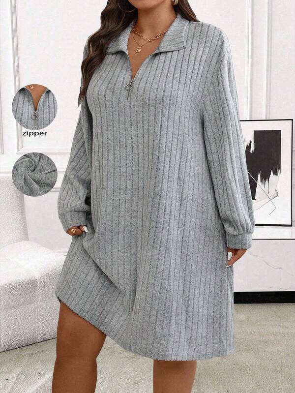 EMERY ROSE 大码女式休闲优雅宽松长袖纯色连衣裙