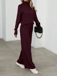 EMERY ROSE 2 st kvinnor casual långärmad tröja och byxor set - Rödviolett - Visa 5