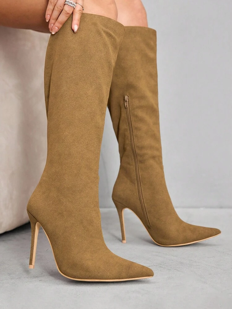 CUCCOO SZL Women's Fashion Pointed Toe Knee-High Boots, Minimalist & Versatile For Commuting