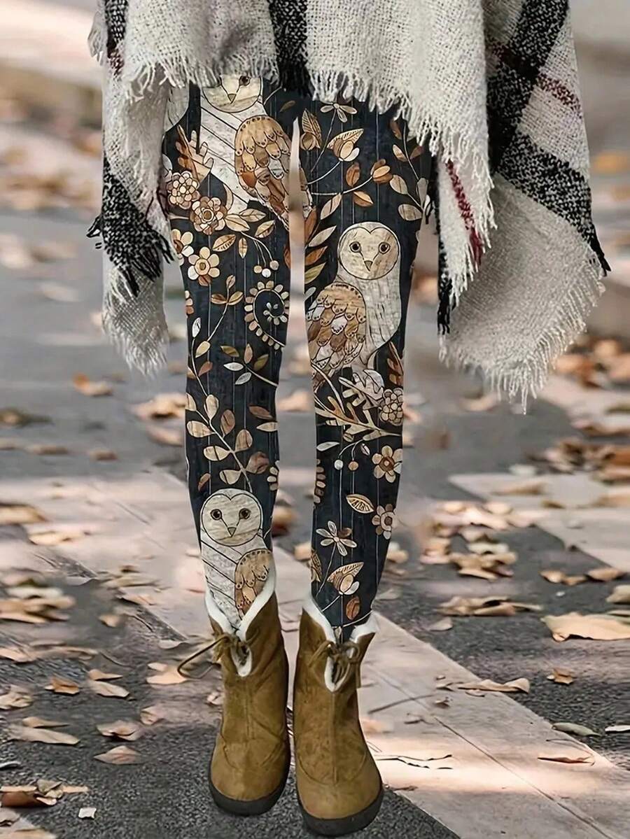 EMERY ROSE Thanksgiving Women's Leggings, Suitable For Daily Life, Parties, And Holidays - Spring/Summer/Autumn, Machine Washable Or Hand Washable - Multicolor - View 1