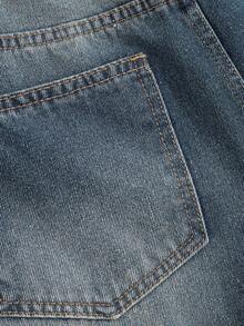 SHEIN ICON Women's Loose Fit Washed Blue Wide Leg Denim Pants