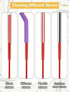 Silicone Straw Cleaner Brush, Reusable Straw Brush Extra Long For Cleaning Glass Metal Smoothie Straws And Straw Cups, Non-Slip Handle Soft And Bendable,